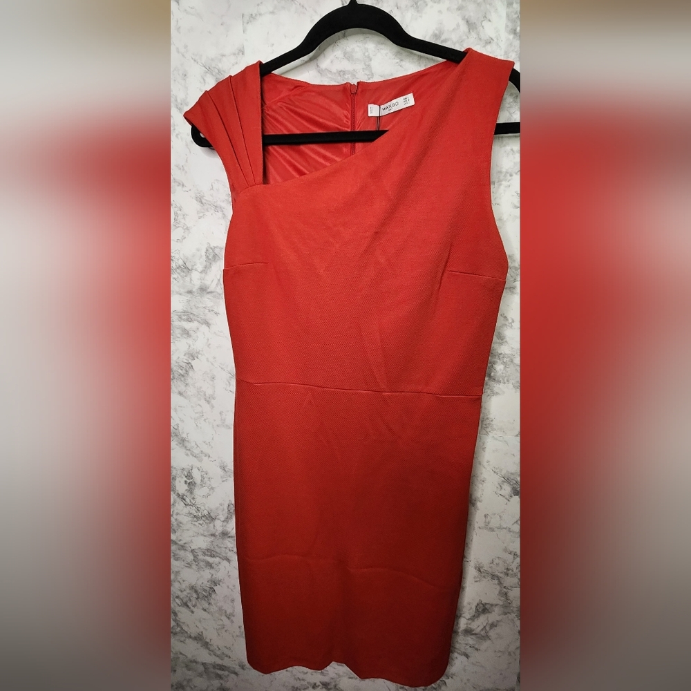 NWT Mango women's 8. Asymmetrical neckline.Sexy red lined dress. Zipper in back.